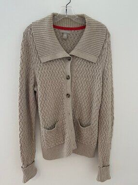 Banana Republic Men's Shawl Collar Cardigan, Classic Cable knit XL, Cotton, Beig